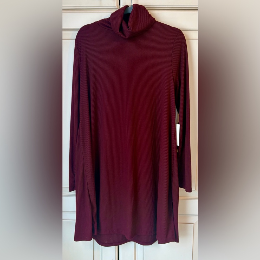 🍇 NWT Jackson Rowe Burgundy Ribbed Knit Dress. Large.